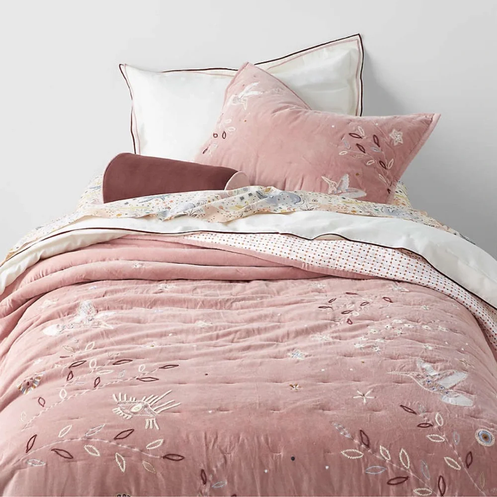 Heirloom Embroidered Organich Cotton Velvet Kids Twin Quilt by Jeremiah Brent